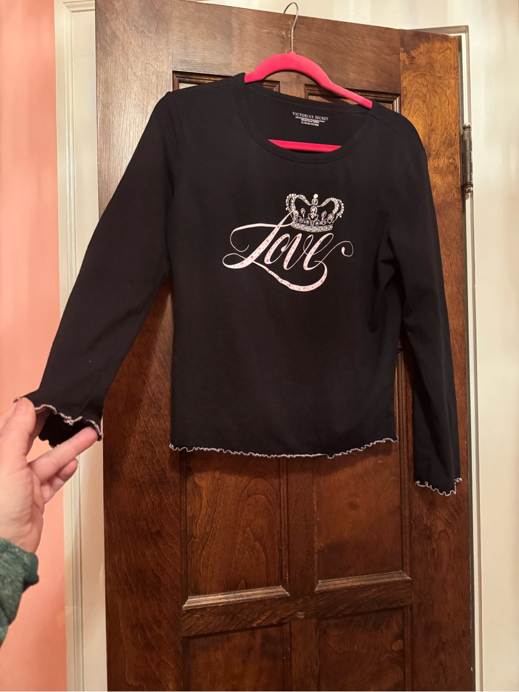 Victoria's Secret Black Long-Sleeve 'Love' Top With Crown Accent